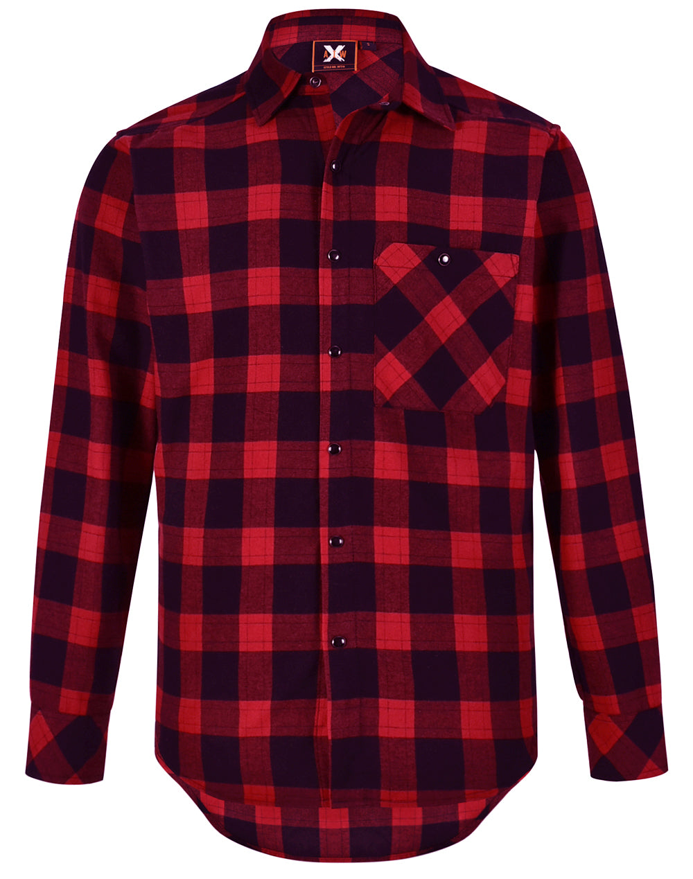 Unisex Classic Flannel Plaid Ls Shirt - Black/Wine - Front