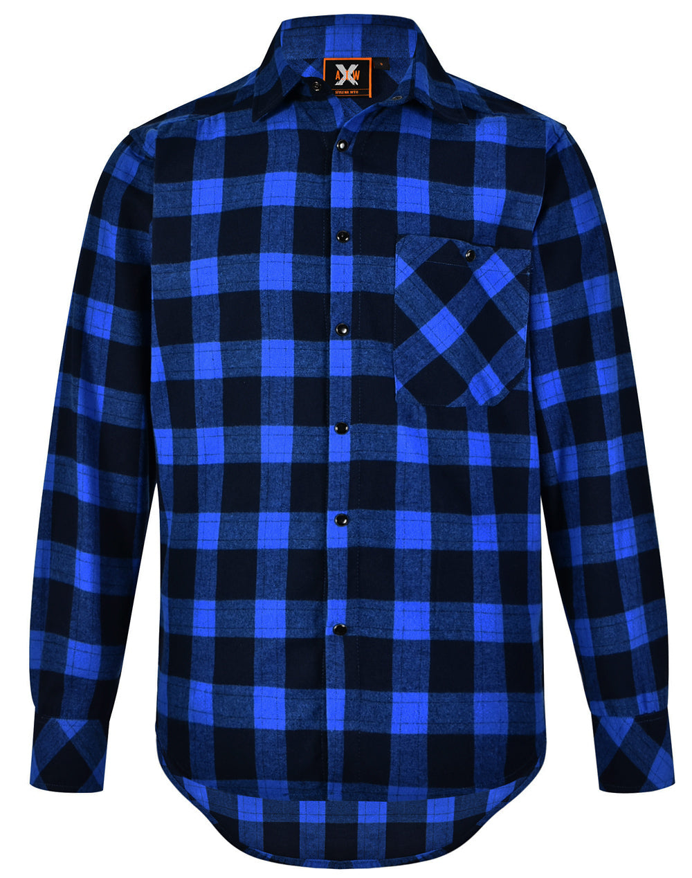 Unisex Classic Flannel Plaid Ls Shirt - Navy/Blue - Front
