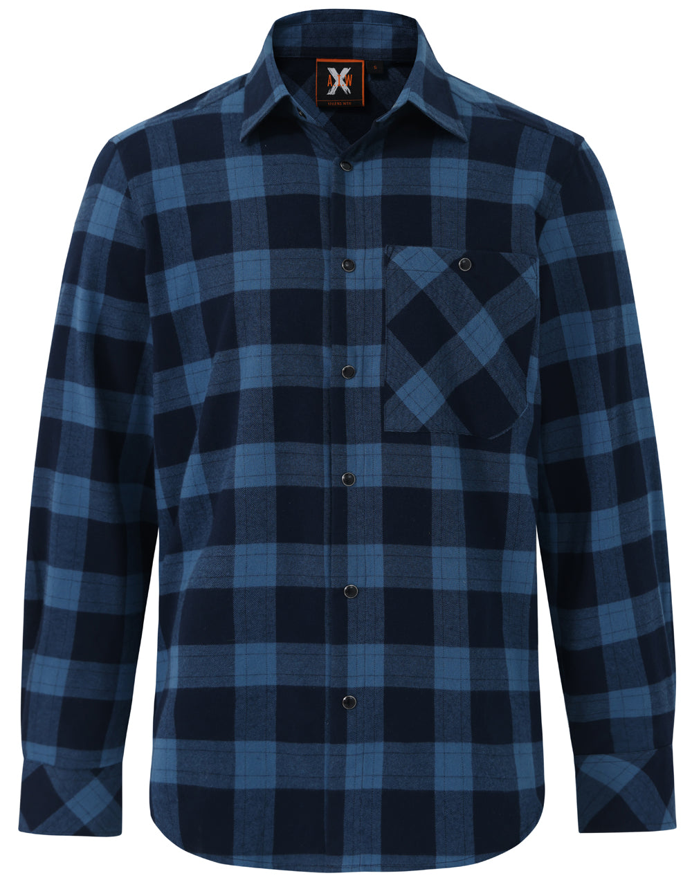 Unisex Classic Flannel Plaid Ls Shirt - Navy/Slate - Front