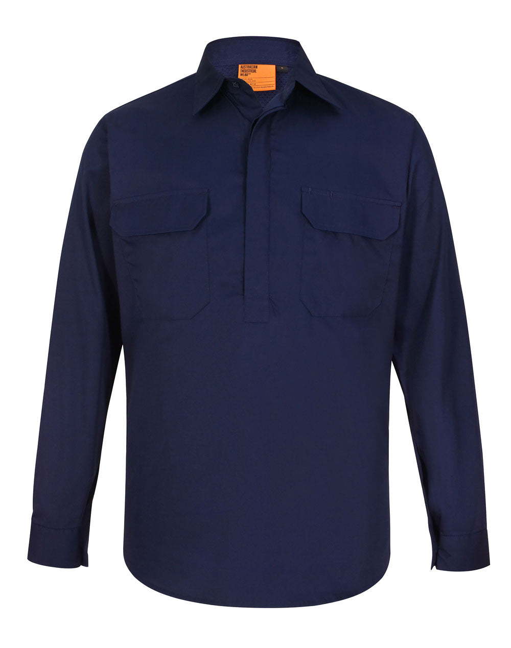 Unisex Cool Breeze Closed Front Ls Work Shirt - Navy - Front