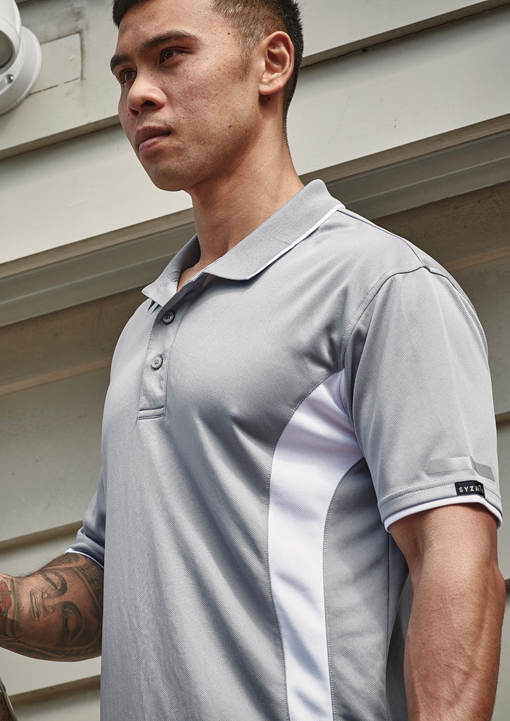 Mens Striker Short Sleeve Polo - Silver/White - Model