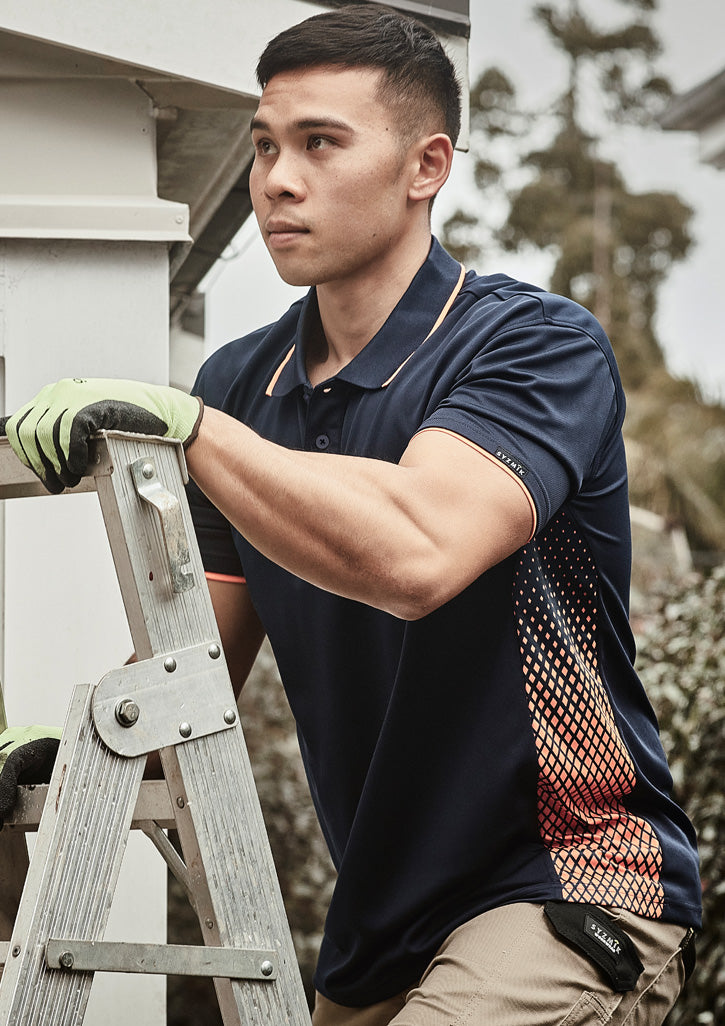 Mens Spark Short Sleeve Polo - Navy/Orange - Model