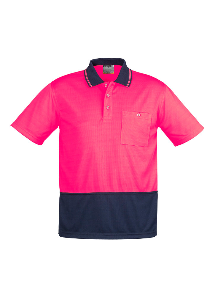 Unisex Hi Vis Basic Short Sleeve Polo - Pink/Navy - Front