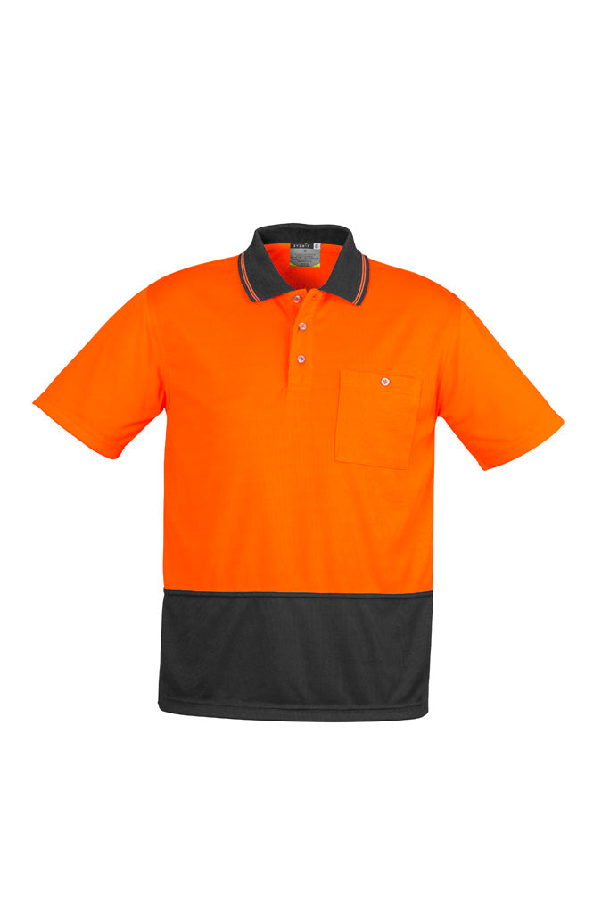 Unisex Hi Vis Basic Short Sleeve Polo - Orange/Charcoal - Front