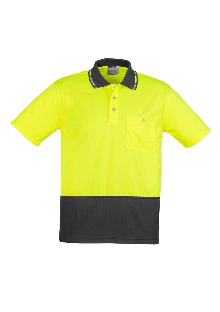 Unisex Hi Vis Basic Short Sleeve Polo - Yellow/Charcoal - Front