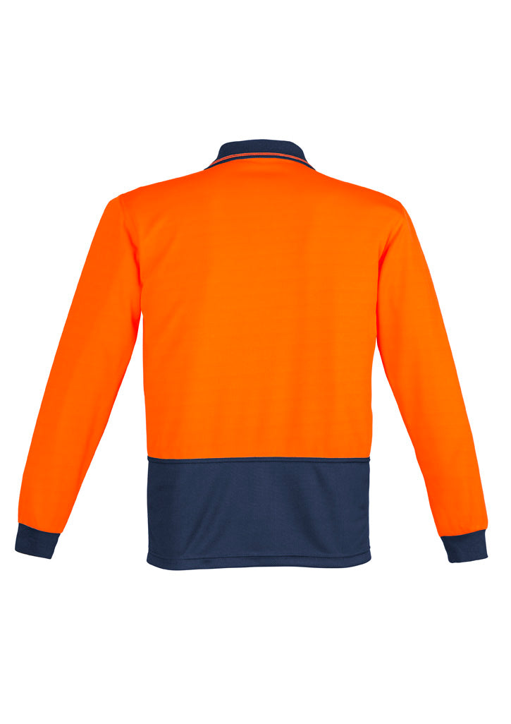 Unisex Hi Vis Basic Long Sleeve Polo - Orange/Navy - Back