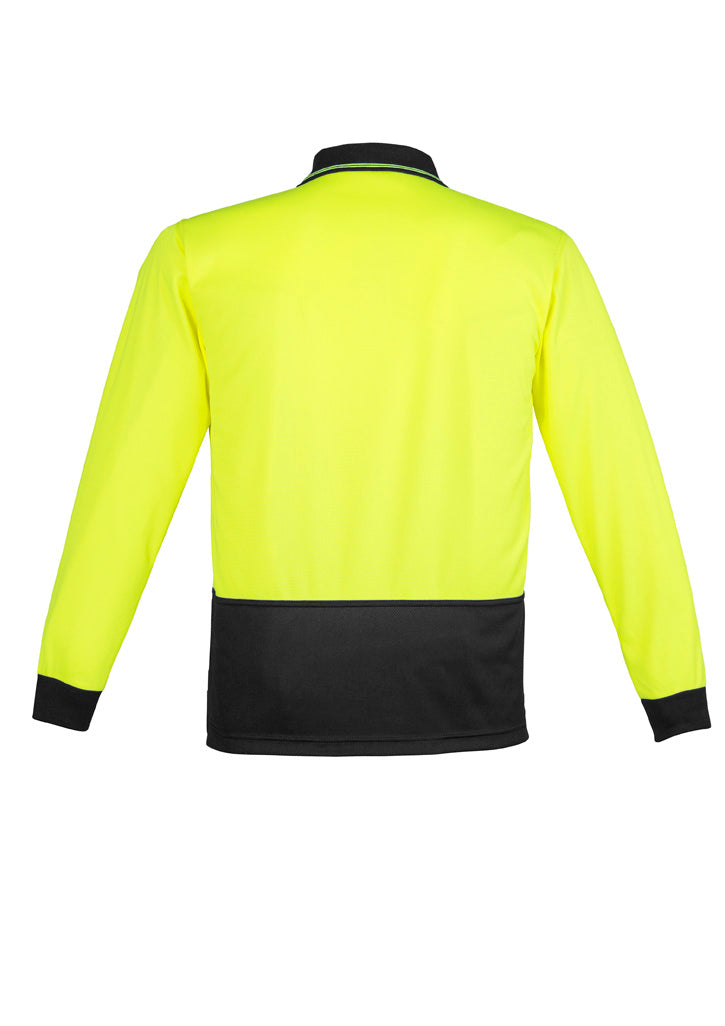 Unisex Hi Vis Basic Long Sleeve Polo - Yellow/Black - Back
