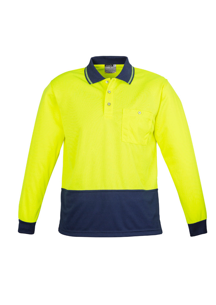 Unisex Hi Vis Basic Long Sleeve Polo - Yellow/Navy - Front