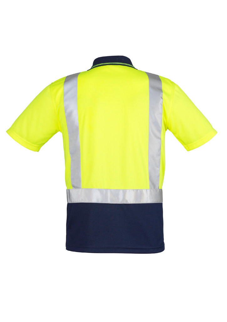 Mens Hi Vis Spliced Short Sleeve Polo - Shoulder Taped - Yellow/Navy - Back