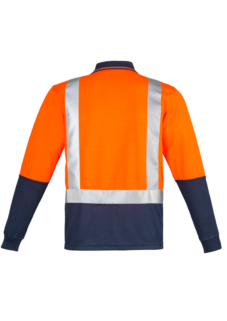 Mens Hi Vis Spliced Long Sleeve Polo - Shoulder Taped - Orange/Navy - Back