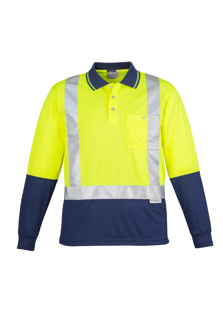 Mens Hi Vis Spliced Long Sleeve Polo - Shoulder Taped - Yellow/Navy - Front