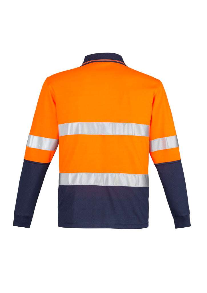Mens Hi Vis Spliced Long Sleeve Polo - Hoop Taped - Orange/Navy - Back
