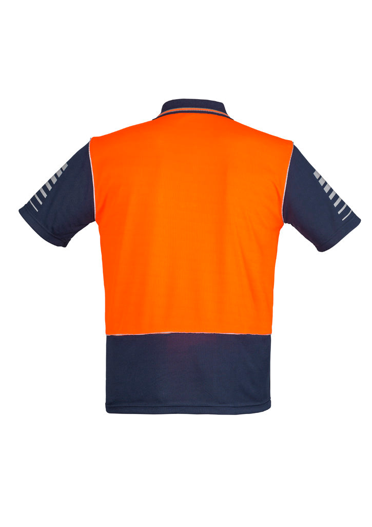 Mens Hi Vis Zone Short Sleeve Polo - Orange/Navy - Back