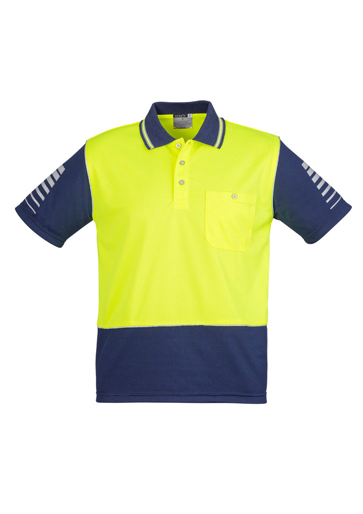 Mens Hi Vis Zone Short Sleeve Polo - Yellow/Navy - Front