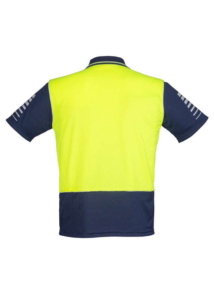 Mens Hi Vis Zone Short Sleeve Polo - Yellow/Navy - Back