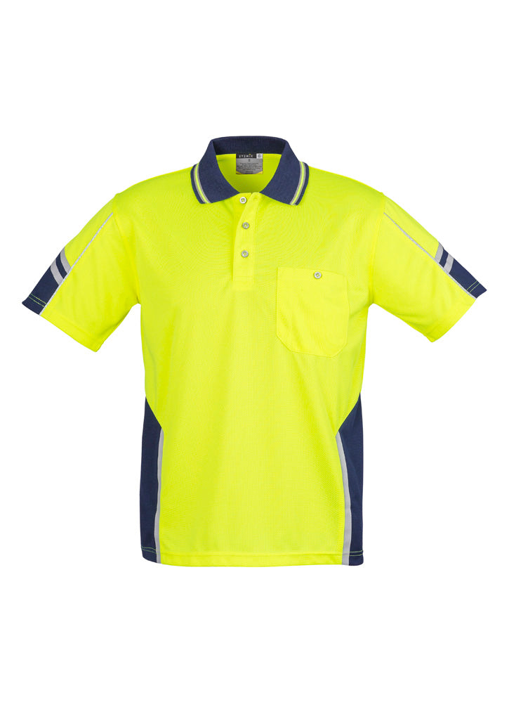 Mens Hi Vis Squad Short Sleeve Polo - Yellow/Navy - Front