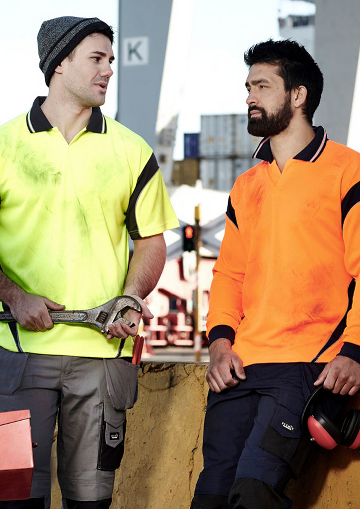 Mens Hi Vis Aztec Short Sleeve Polo - Yellow/Navy - Model