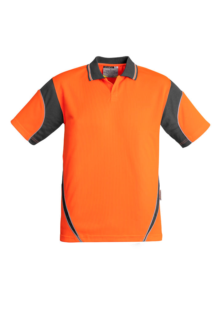 Mens Hi Vis Aztec Short Sleeve Polo - Orange/Charcoal - Front