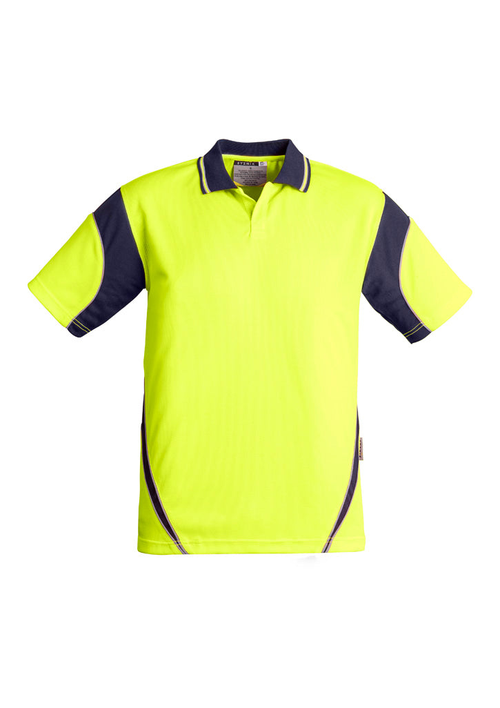 Mens Hi Vis Aztec Short Sleeve Polo - Yellow/Navy - Front