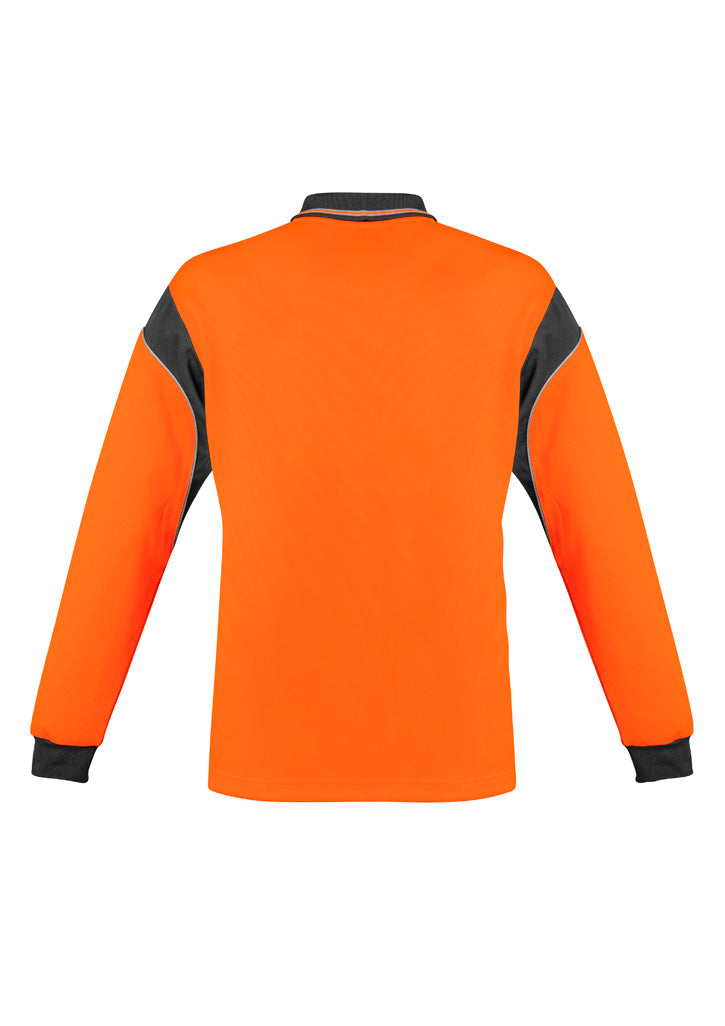 Mens Hi Vis Aztec Long Sleeve Polo - Orange/Charcoal - Back