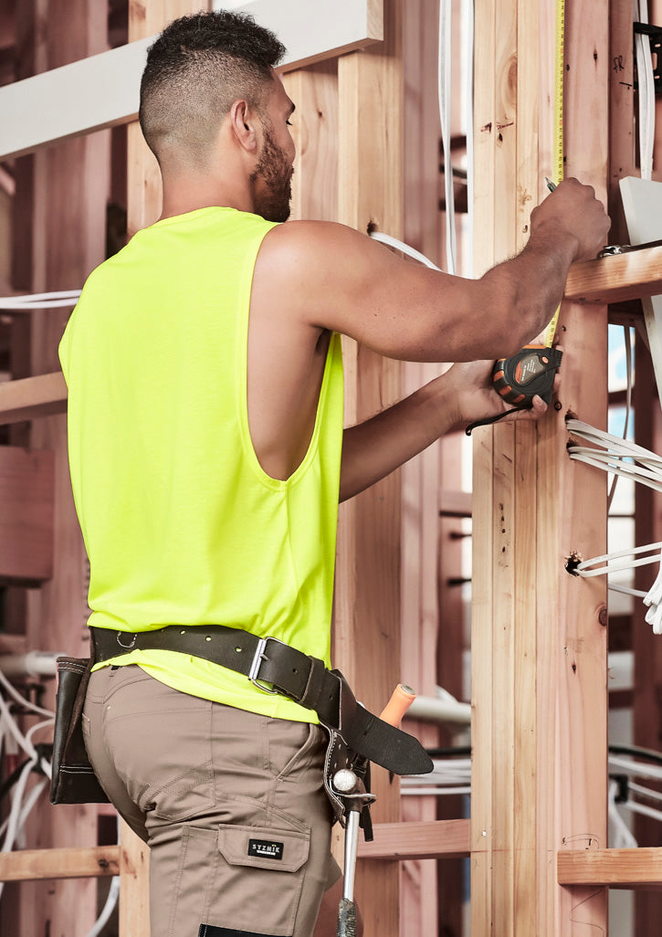 Mens Hi Vis Sleeveless Tee - Yellow - Model