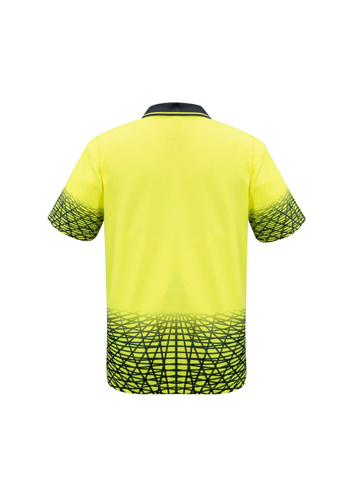 Mens Hi Vis Tracks Short Sleeve Polo - Yellow/Navy - Back