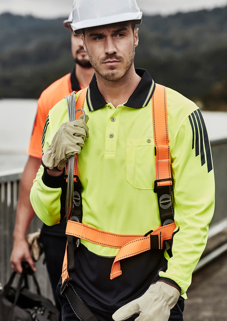 Mens Hi Vis Flux Long Sleeve Polo - Yellow/Navy - Model