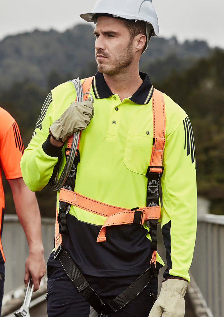 Mens Hi Vis Flux Long Sleeve Polo - Yellow/Navy - Model
