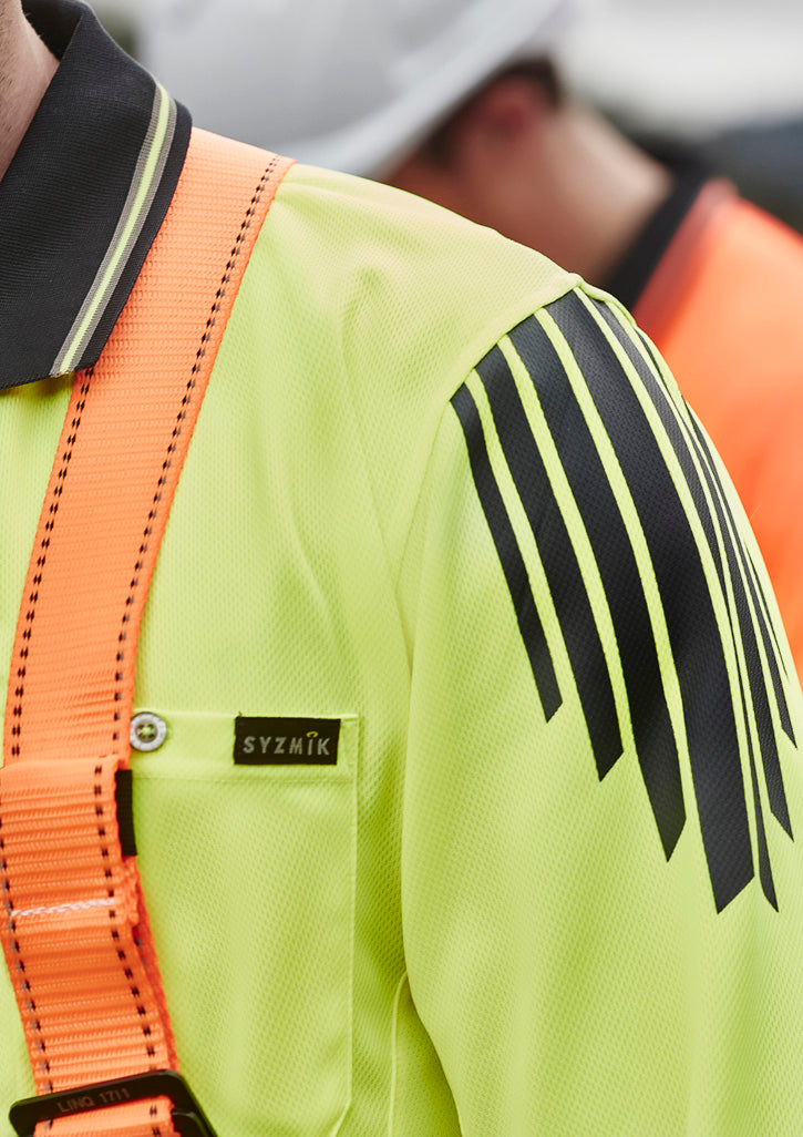 Mens Hi Vis Flux Long Sleeve Polo - Yellow/Navy - Model