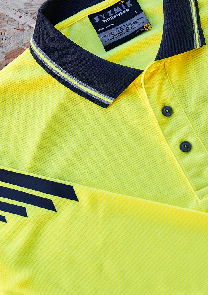 Mens Hi Vis Flux Long Sleeve Polo - Yellow/Navy - Model