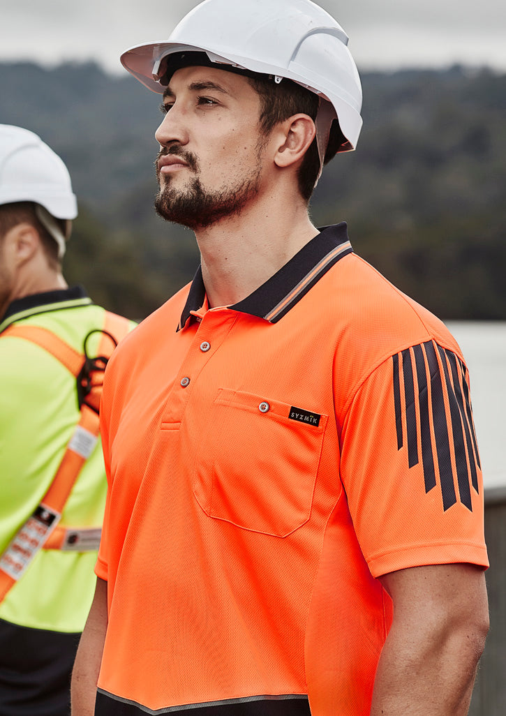 Mens Hi Vis Flux Short Sleeve Polo - Orange/Navy - Model