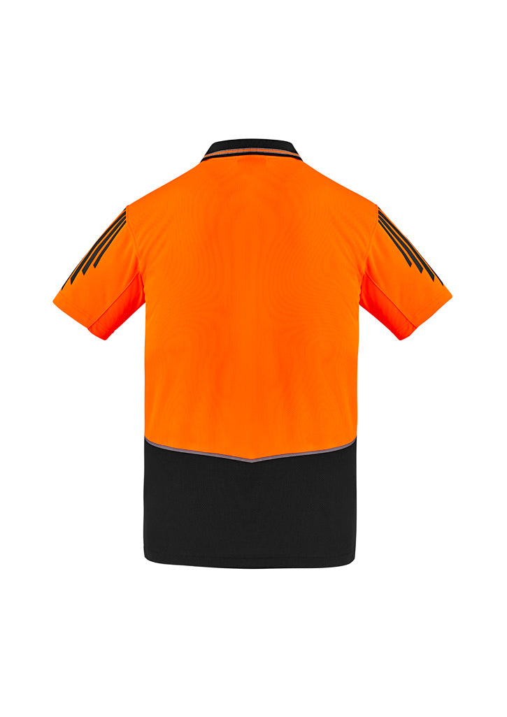 Mens Hi Vis Flux Short Sleeve Polo - Orange/Black - Back