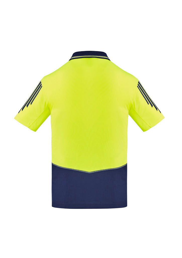 Mens Hi Vis Flux Short Sleeve Polo - Yellow/Navy - Back