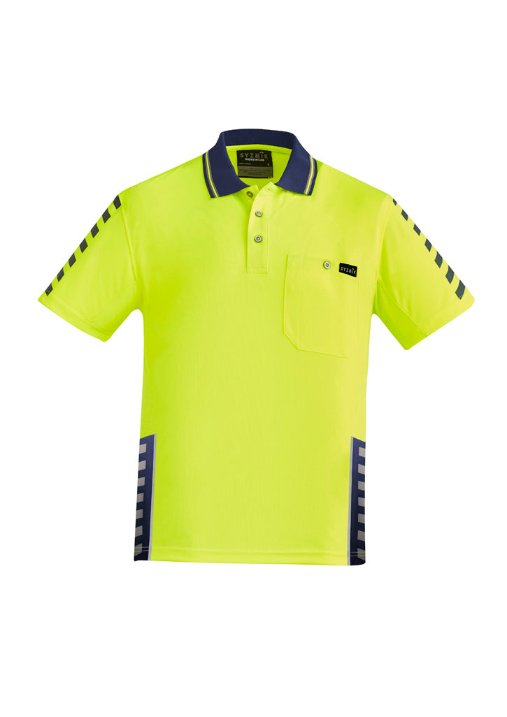 Mens Hi Vis Komodo Short Sleeve Polo - Yellow/Navy - Front