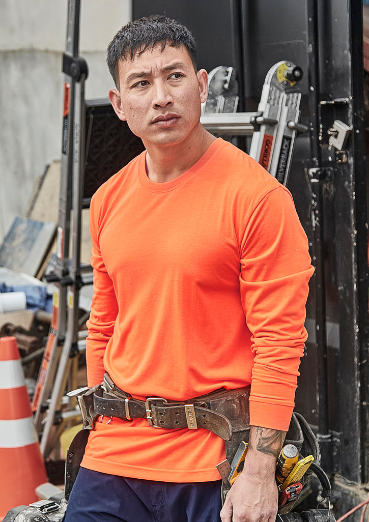 Mens Hi Vis Long Sleeve Tee - Orange - Model