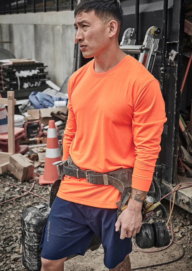 Mens Hi Vis Long Sleeve Tee - Orange - Model