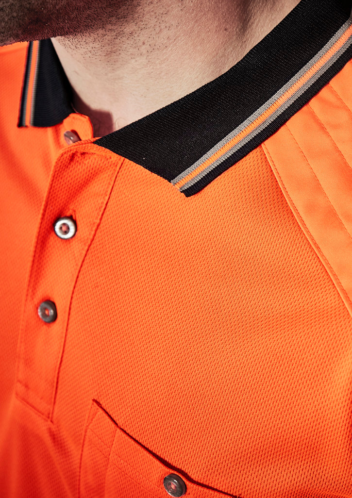 Mens Hi Vis Reinforced Squad Short Sleeve Polo - Orange/Navy - Model
