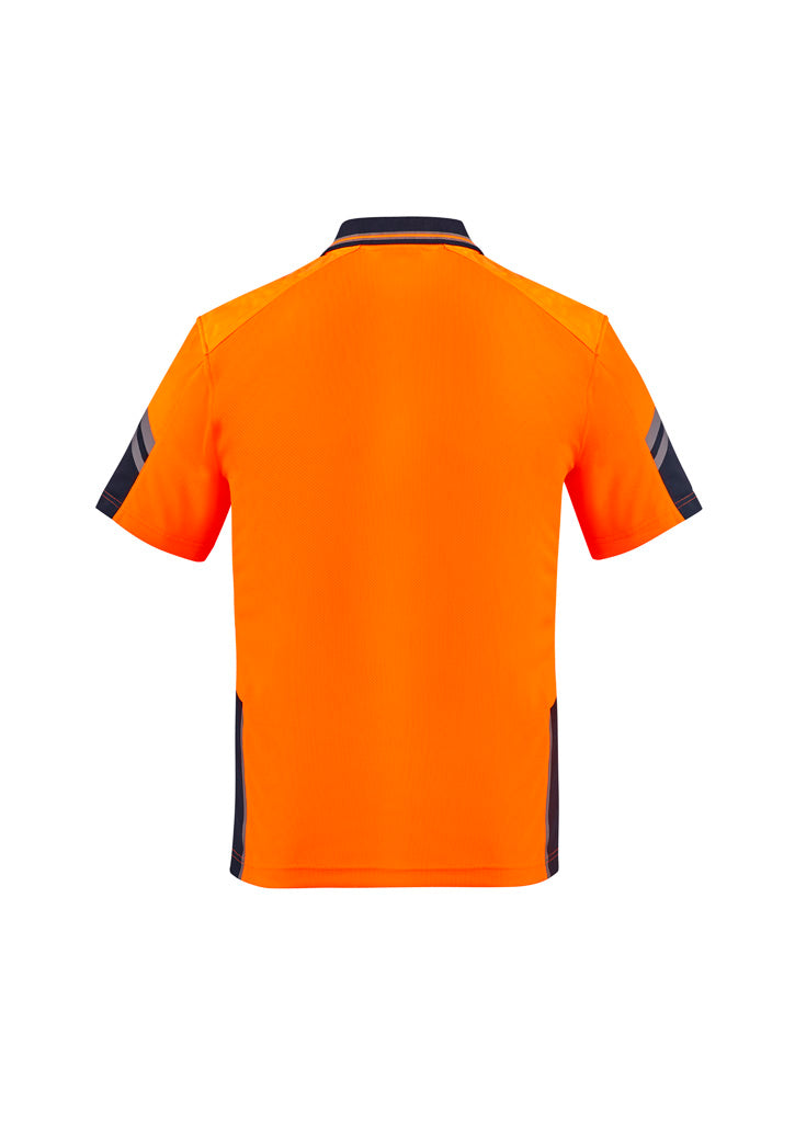 Mens Hi Vis Reinforced Squad Short Sleeve Polo - Orange/Navy - Back