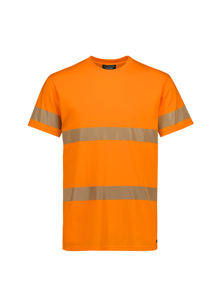 Mens Hi Vis Segmented Tape Cotton Tee - Orange - Front