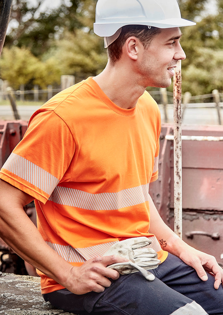 Mens Hi Vis Segmented Tape Cotton Tee - Orange - Model