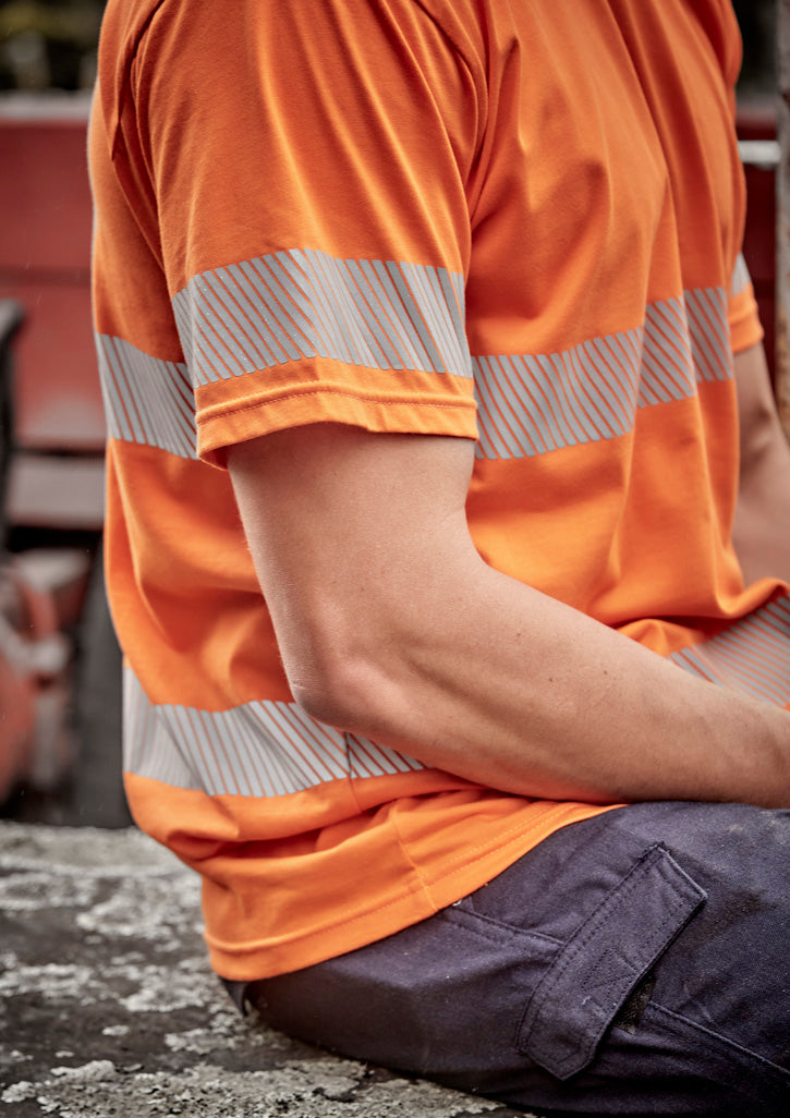 Mens Hi Vis Segmented Tape Cotton Tee - Orange - Model