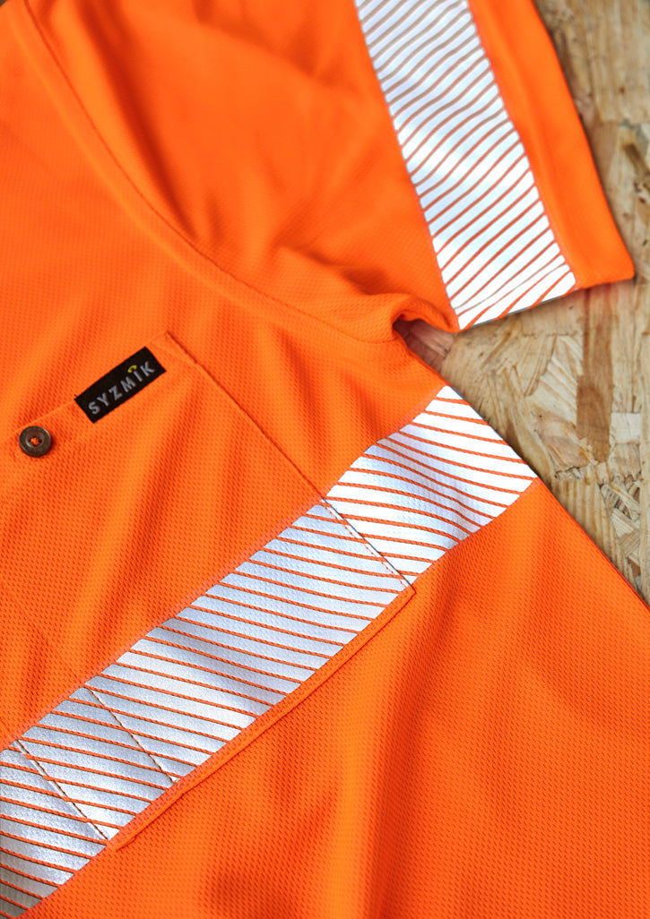 Unisex Hi Vis Segmented Tape Short Sleeve Polo - Orange/Navy - Model