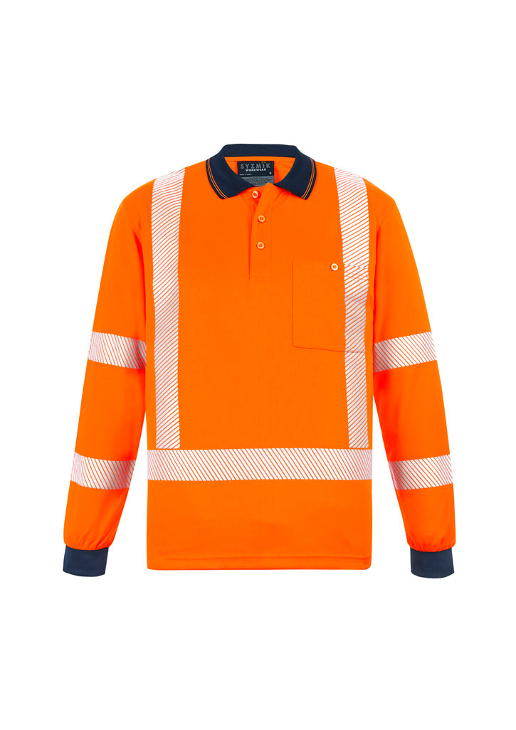 Unisex Hi Vis X Back NSW Rail Long Sleeve Polo - Orange - Front