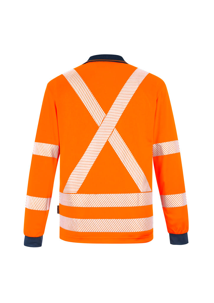 Unisex Hi Vis X Back NSW Rail Long Sleeve Polo - Orange - Back