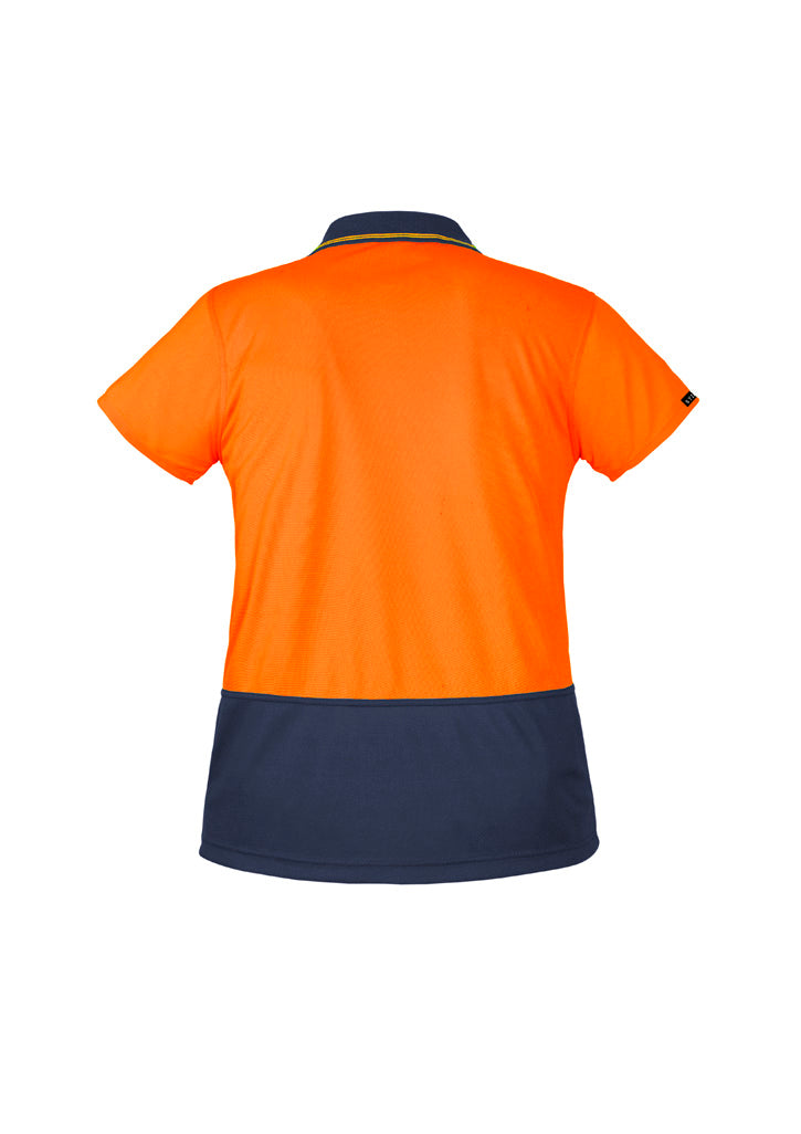 Womens Hi Vis Basic Short Sleeve Polo - Orange/Navy - Back