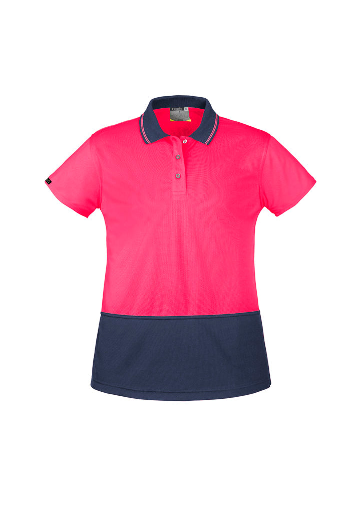 Womens Hi Vis Basic Short Sleeve Polo - Pink/Navy - Front