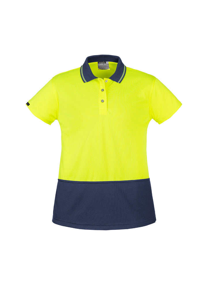 Womens Hi Vis Basic Short Sleeve Polo - Yellow/Navy - Front