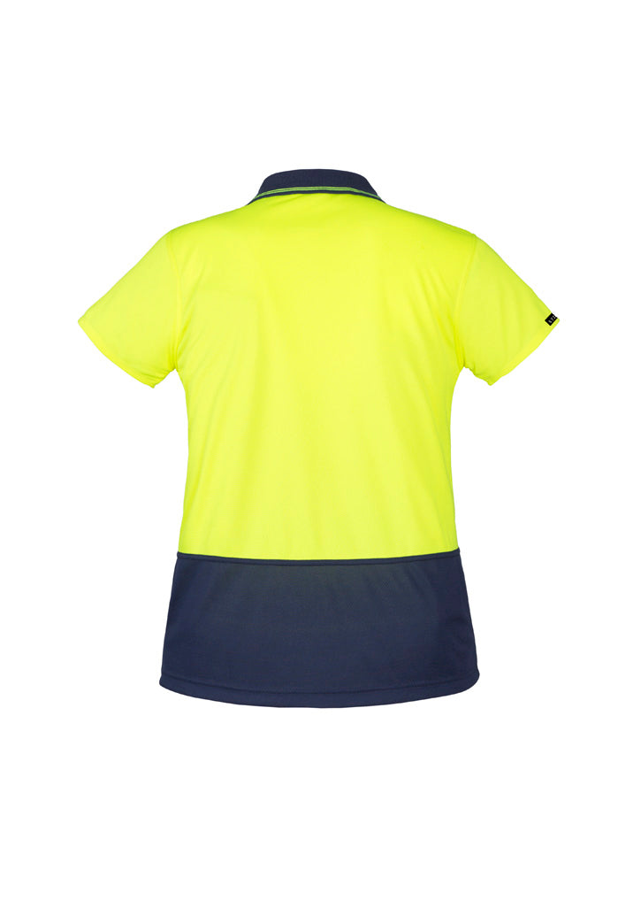 Womens Hi Vis Basic Short Sleeve Polo - Yellow/Navy - Back