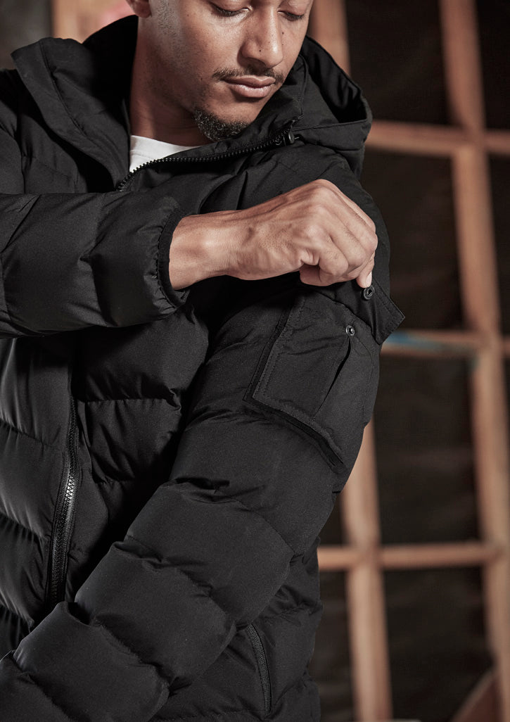 Unisex Streetworx Hooded Puffer Jacket - Black - Model