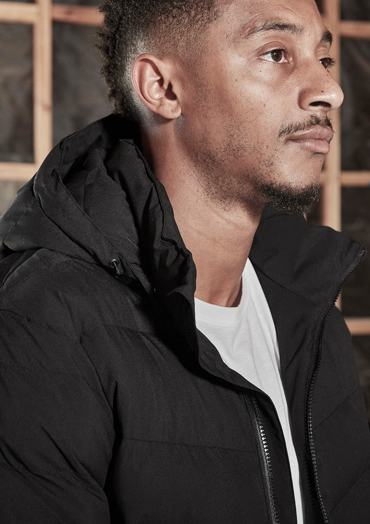Unisex Streetworx Hooded Puffer Jacket - Black - Model